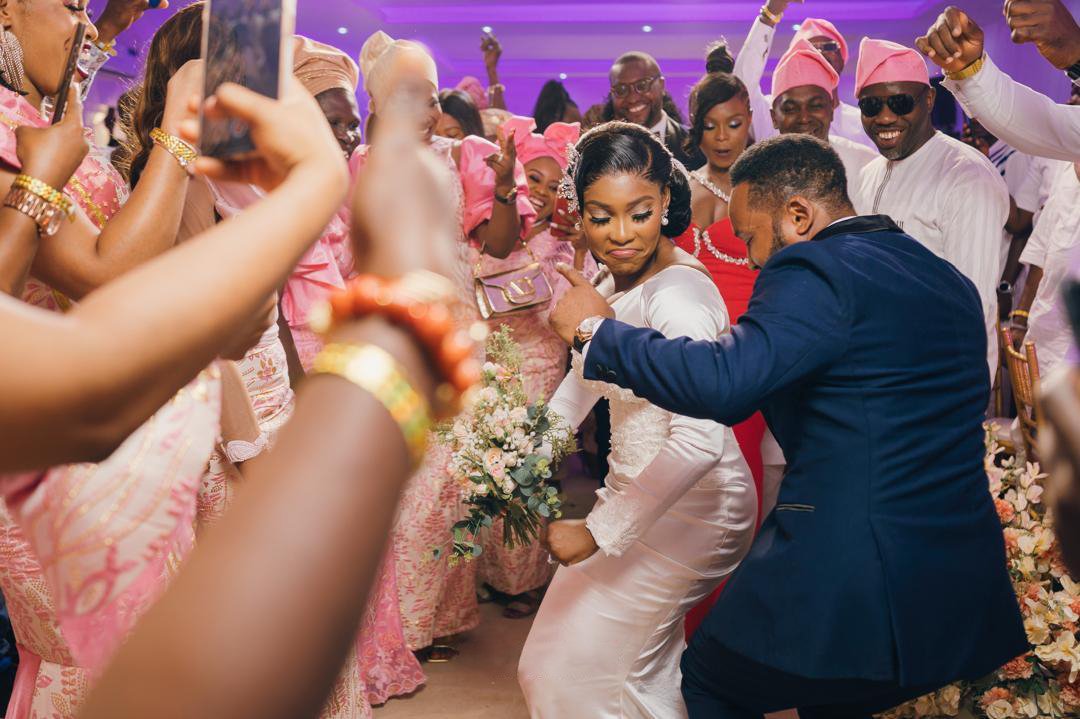 Couple dancing at wedding reception